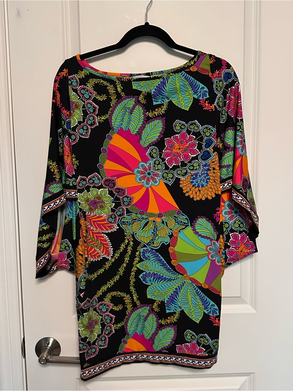 Trina Turk Colorful Floral Bell Sleeve Tunic Mini Dress M